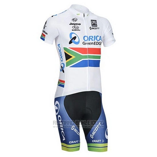 2014 Fahrradbekleidung Orica GreenEDGE Champion Afrika Trikot Kurzarm und Tragerhose